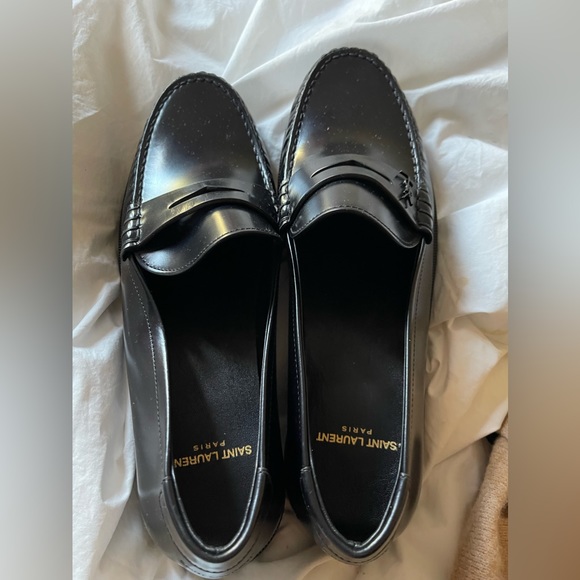 Louis Vuitton Black Patent Leather Logo Slip On Loafers Size 41